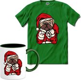 Bulldog kerstman - T-Shirt met mok - Heren - Kelly Groen - Maat XL