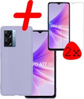 Hoes Geschikt voor OPPO A77 Hoesje Siliconen Back Cover Case Met 2x Screenprotector - Hoesje Geschikt voor OPPO A77 Hoes Cover Hoesje - Lila