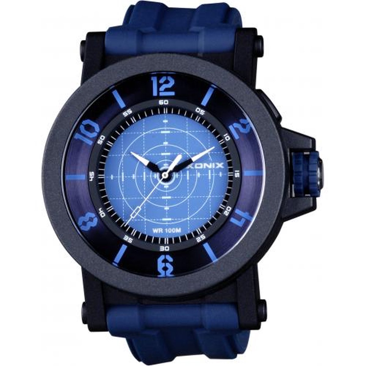 Xonix UN-004 - Horloge - Analoog - Mannen - Heren - Siliconen band - ABS - Cijfers - Streepjes - Achtergrondverlichting - Waterdicht - 10 ATM - Donkerblauw - Blauw - Zwart