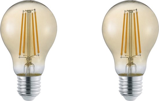 Trio leuchten - LED Lamp - Set 2 Stuks - E27 Fitting - 4W - Warm Wit 3000K - Amber - Glas
