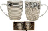 Set de 2x Mugs "Mr. / Mrs." - Wit, doré, noir - 320ml 12.3*8.5*10.2cm - Collection "jour polaire" - Mugs avec Texte - Set - Cadeau de Noel - Cadeau de Mariage - Cadeau de Mariage - Cadeau d'Anniversaire - Mug à Café JP-2MUG1