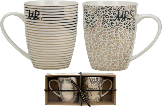 Set de 2x Mugs "Mr. / Mrs." - Wit, doré, noir - 320ml 12.3*8.5*10.2cm -  Collection... | bol.com