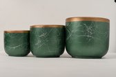 Bloempotten Binnen - Keramiek - Gouden Rand - Bloempot buiten - Afvoergat 19 cm - Groen – Medium