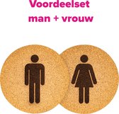 Wc bordjes – Voordeelset van 2 - Man - Vrouw – Rond – Kurk – 10 x 10 cm - Toilet bordje – Deurbord – Zelfklevend