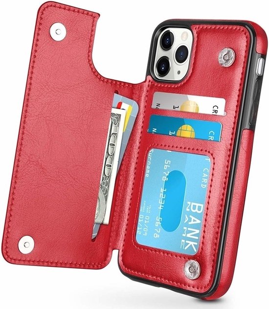 Étui portefeuille ShieldCase Convient pour Apple iPhone 12 / 12 Pro - 6,1 pouces - rouge + protecteur d'écran en verre