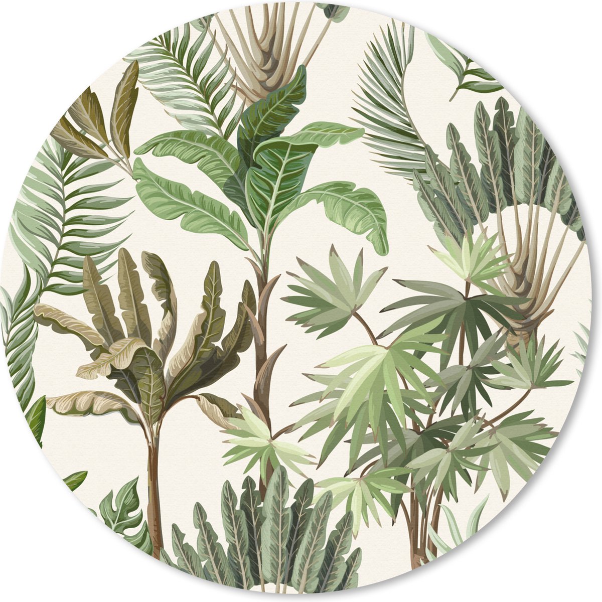 Muismat - Mousepad - Rond - Jungle - Palmboom - Bananenplant - Kinderen - Natuur - Planten - 30x30 cm - Ronde muismat