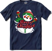 Merry Christmas vrolijke sneeuwpop - T-Shirt - Meisjes - Navy Blue - Maat 12 jaar