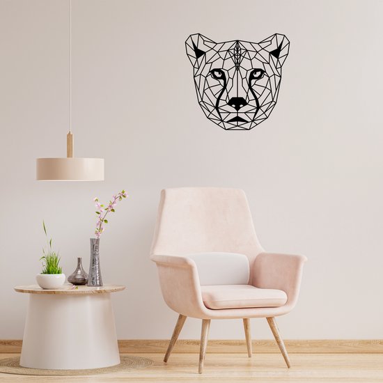 Geometrische Cheetah - H 59cm B 64cm (XL) - Line art - Wall art - Muurdecoratie zwart - Van Aaken Design