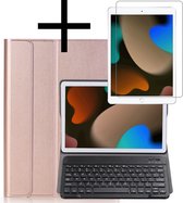 Hoesje Geschikt voor iPad 10.2 2019 Hoesje Toetsenbord Hoes Met Screenprotector - Hoes Geschikt voor iPad 7 Keyboard Case Book Cover - Rosé goud