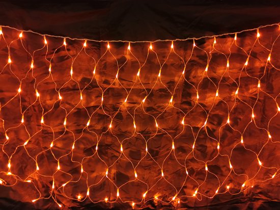LD22-90 : EK Oranje sfeerverlichting, 1x2mtr Net-vorm, 160 oranje leds, 8 progamma’s & afstandsbediening, doorkoppelbaar, IP44, binnen/buiten