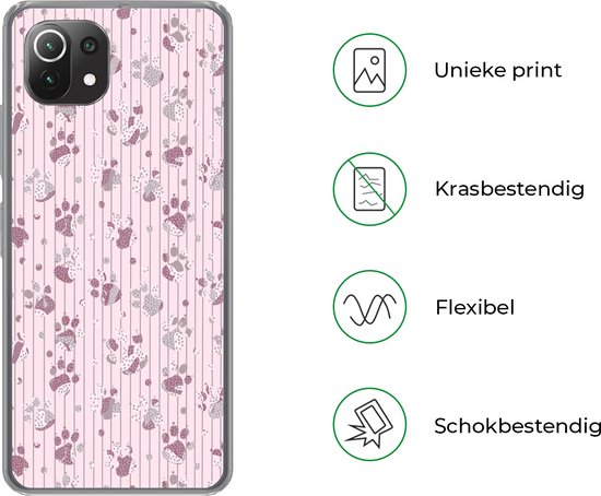 Coque Xiaomi Mi 11 Lite - Chien - Rose - Motifs - Coque de téléphone en Siliconen -