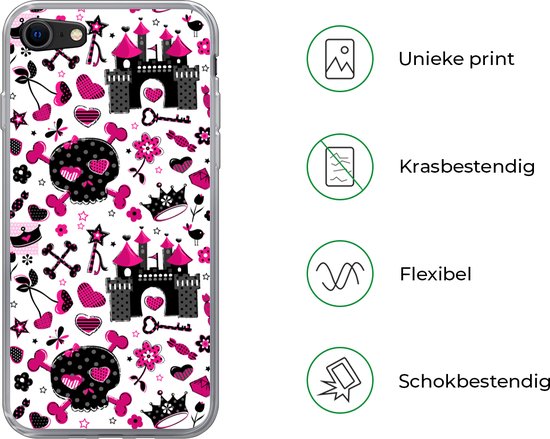 Coque iPhone SE 2020 - Meiden - Kroon - Cœur - Motifs - Fille - Enfant - Enfants - Coque de téléphone en Siliconen