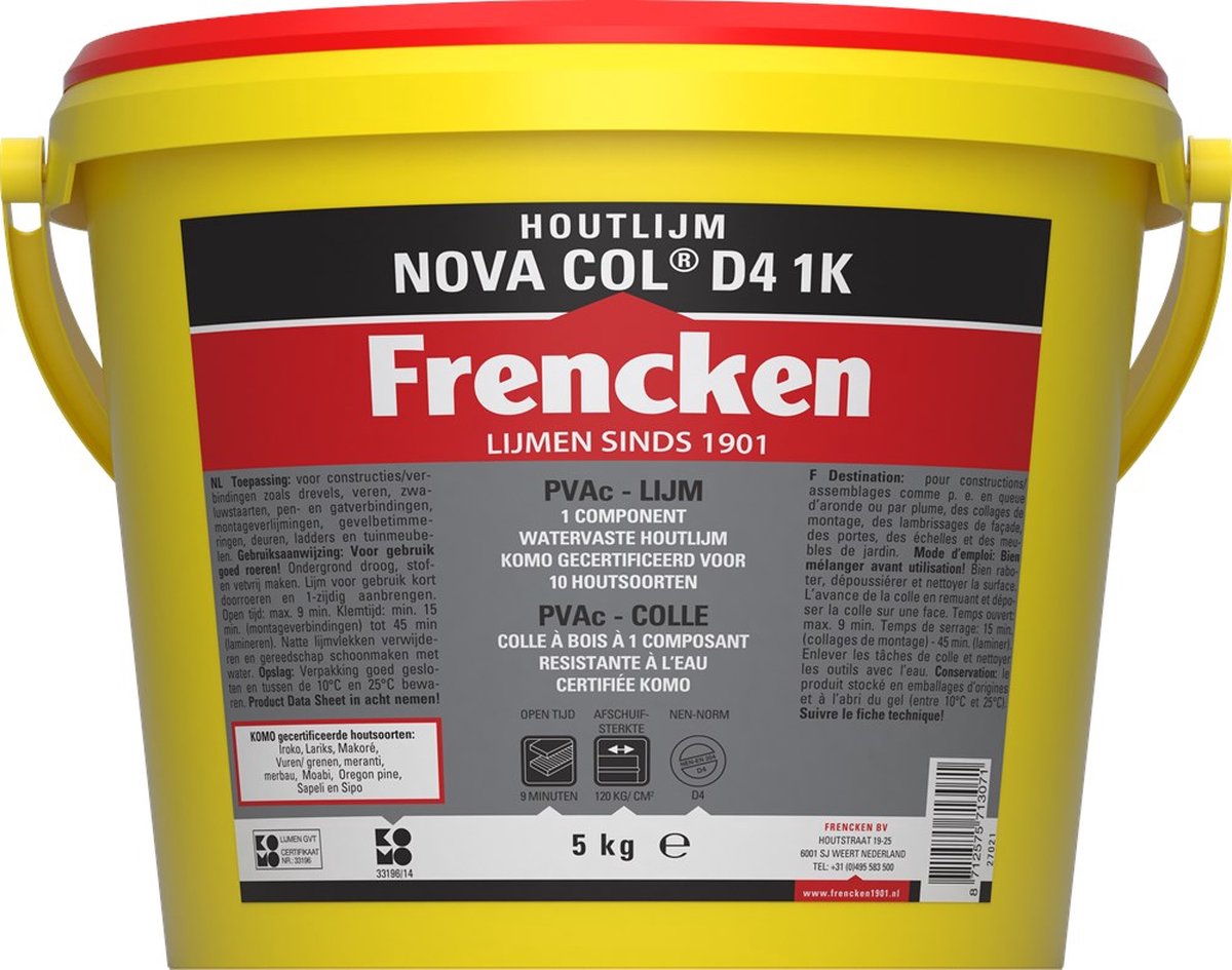 Frencken Houtlijm NovaCol - D4 1K - Wit - 5kg