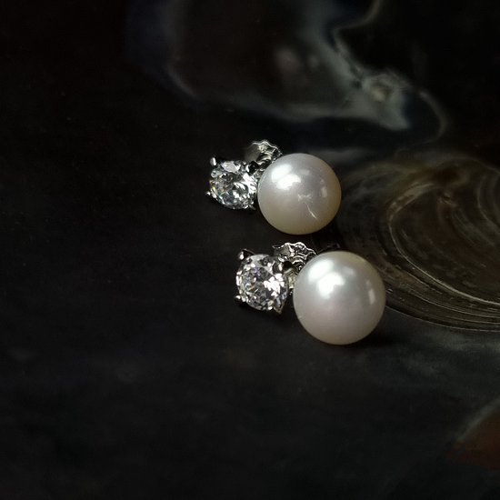 Boucles d'Oreilles Perle Blanche 8mm Argent 925/°° - Élégance Classique | Carla Nogueres