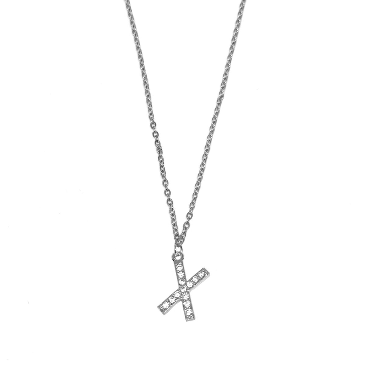 Letter ketting diamant - initiaal X - zilver