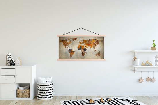 Affiche scolaire - Carte du Wereldkaart - Vintage - Abstrait - 150x75 cm - Lattes vierges