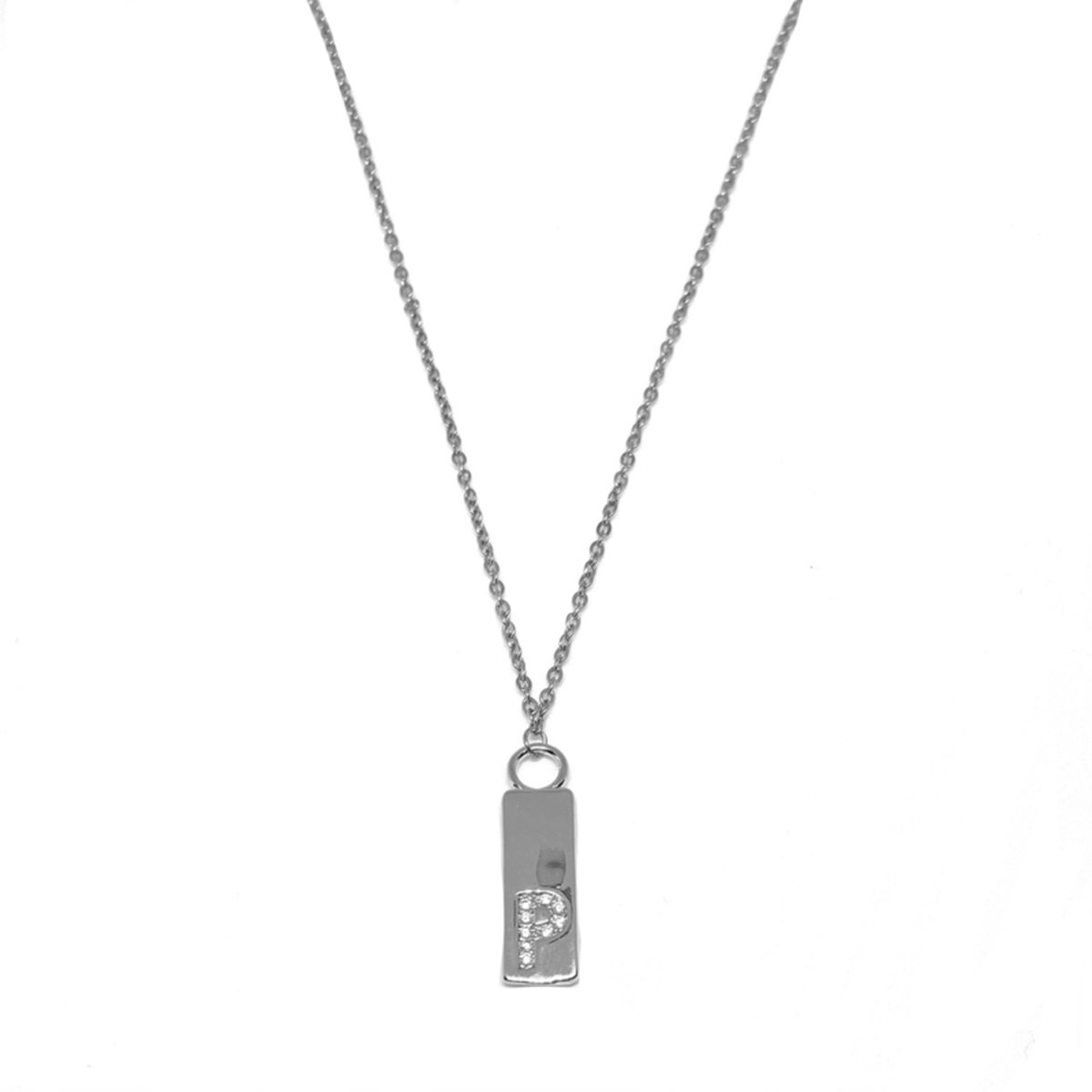 Letter ketting tag - initiaal P - zilver