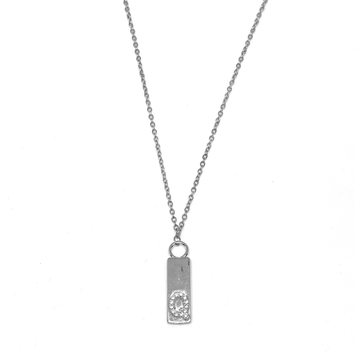 Letter ketting tag - initiaal Q - zilver
