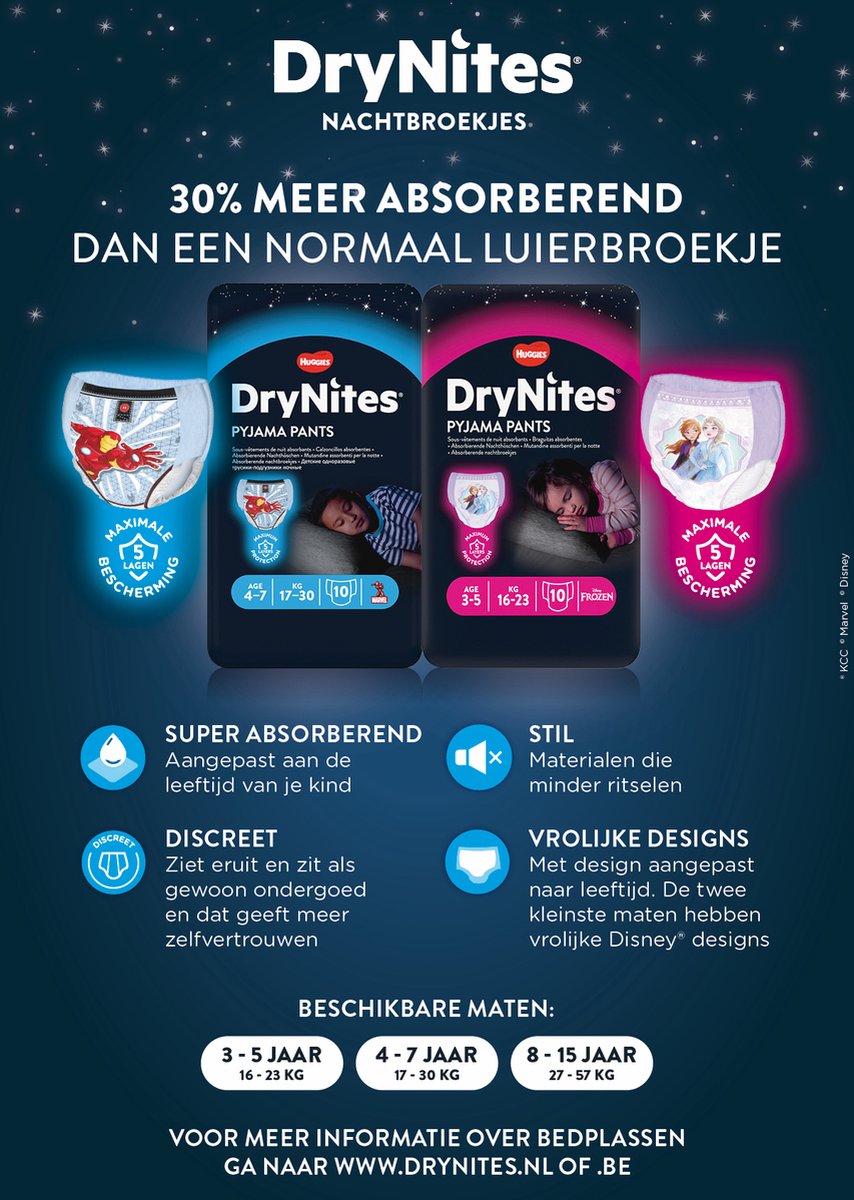 Huggies Drynites 8-15 ans Garçon (27-57kg) - Sous-Vêtements de Nuit  Absorbants pour Enfants qui Font Pipi au Lit - x52 Culottes (Lot de 4  Paquets de