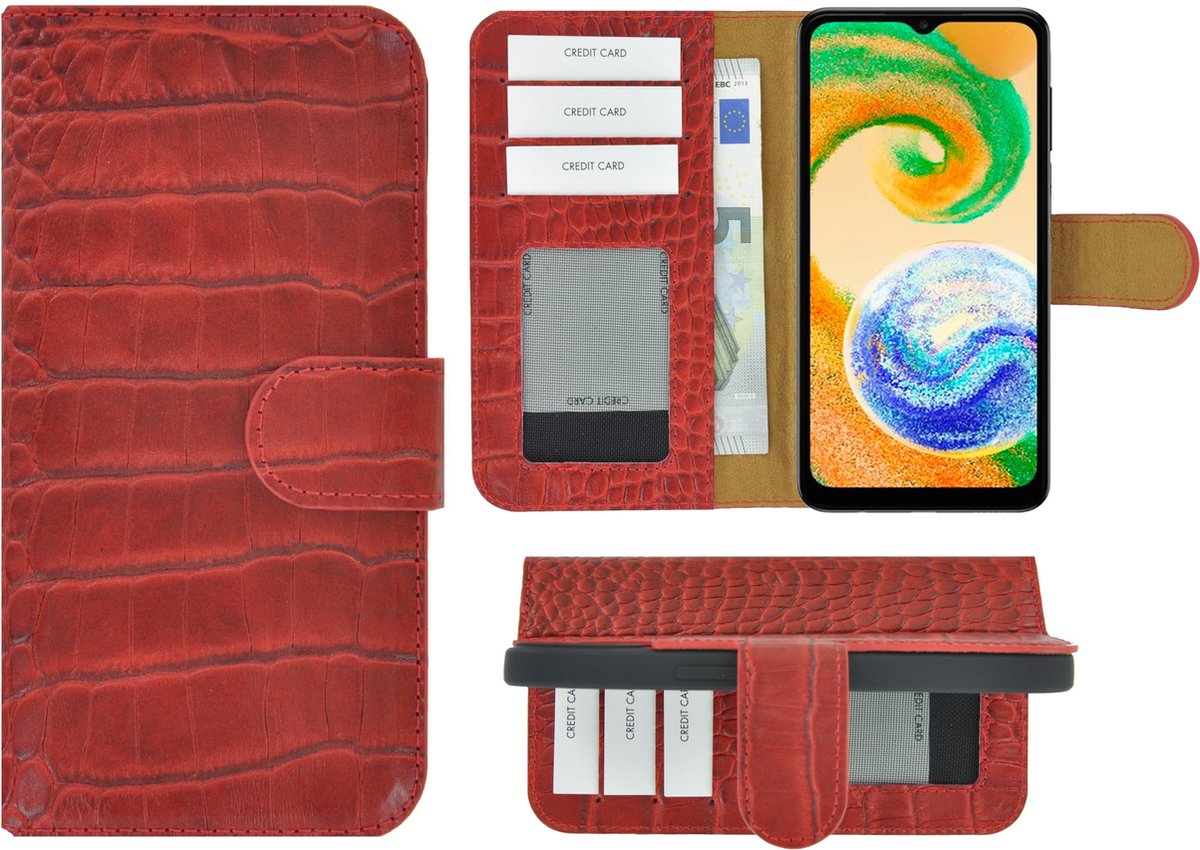 MoDo hoesje Geschikt voor Samsung Galaxy A04s - Echt Leer Book Case - Croco Rood