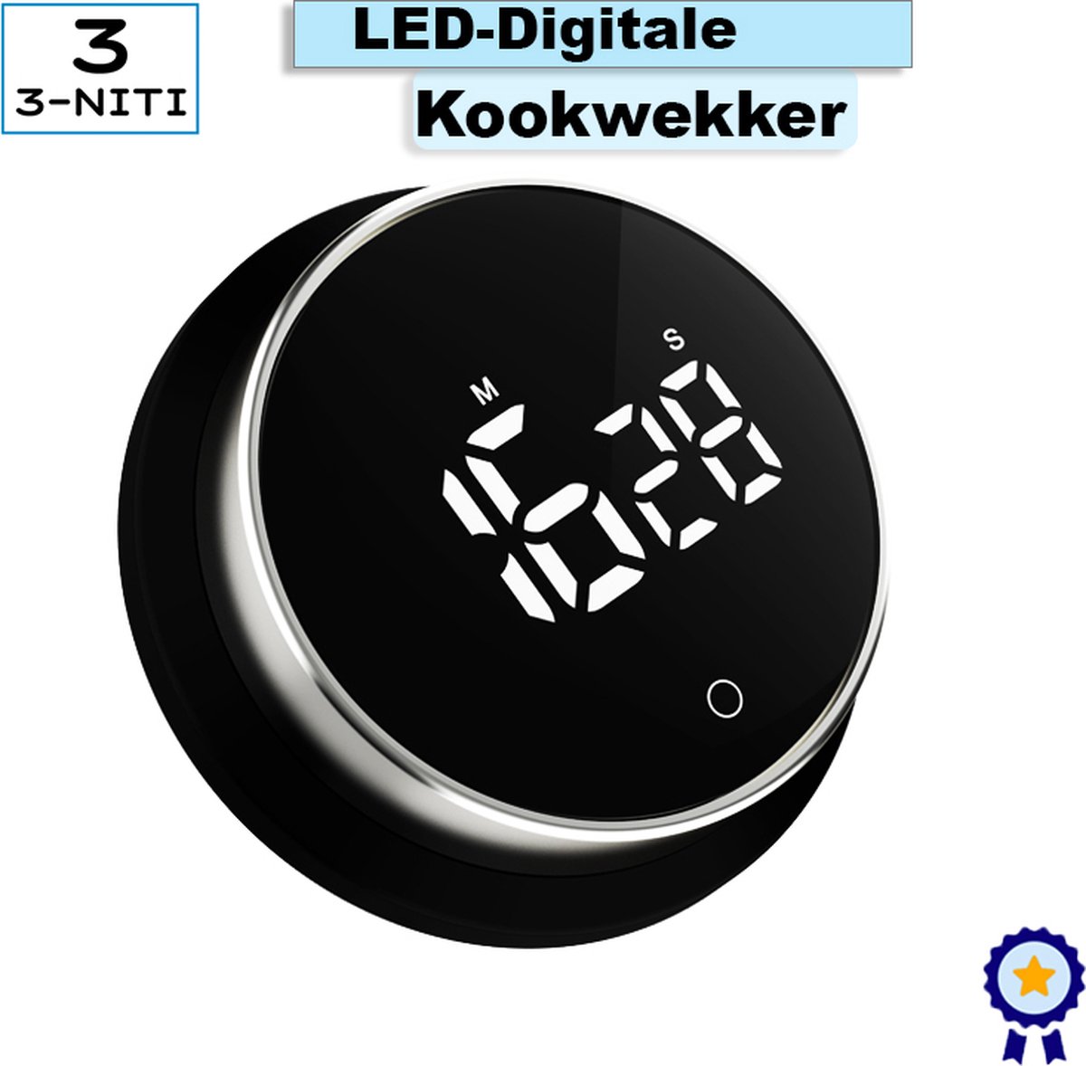 3-Niti Digitale Kookwekker magnetisch draaiknop - Keukenwekker -Timer| Zwart