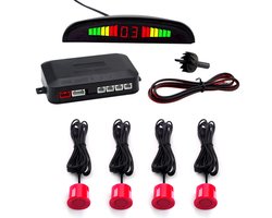 Cartronix Parkeersensoren - Set van 4 - Display met piepsignaal - Bereik 0,3-2,5 m - Incl. 22 mm boor - Rood