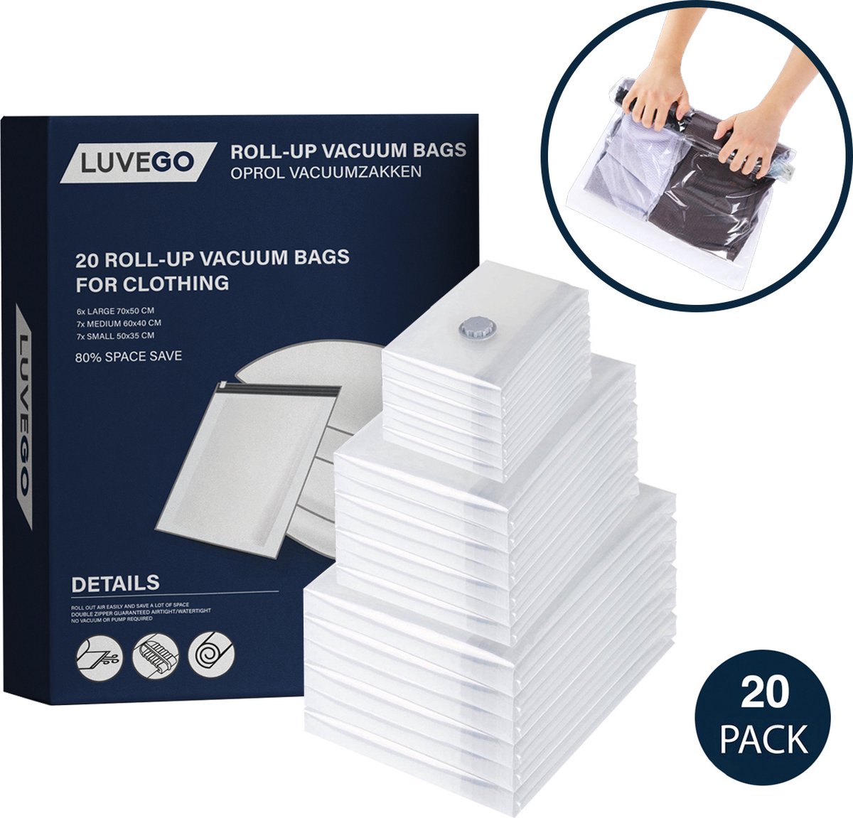 2-pack draagbare reis- en thuis-vacuümzakken voor kleding