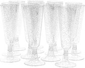 MATANA 50 Champagneglazen (130 ml, Kunststof) met Zilveren Glitter - Herbruikbare Feestglazen Plastic - Ideaal voor Bruiloften, Buffet, Catering