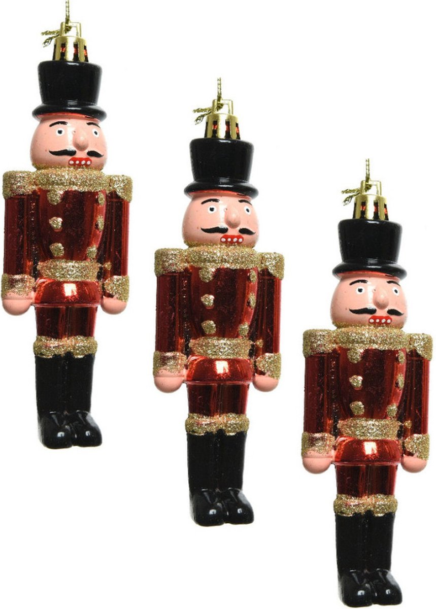 Decoris 3x Kerstboomhangers notenkrakers poppetjes/soldaten 9 cm kerstversiering - Kerstversiering/boomversiering Multi