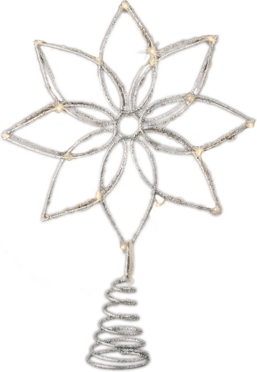 Decoris Kerstboompiek ster bloem - 27 cm - LED verlichting - warm wit - 20 lampjes