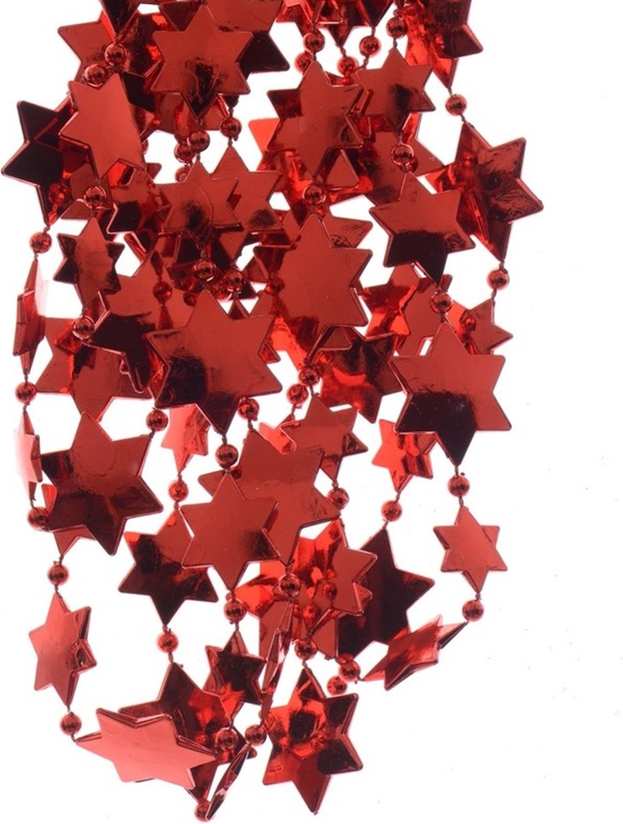 8x stuks kerst rode sterren kralenslingers kerstslingers 270 cm - Guirlande kralenslingers - Kerst rode kerstboom versieringen