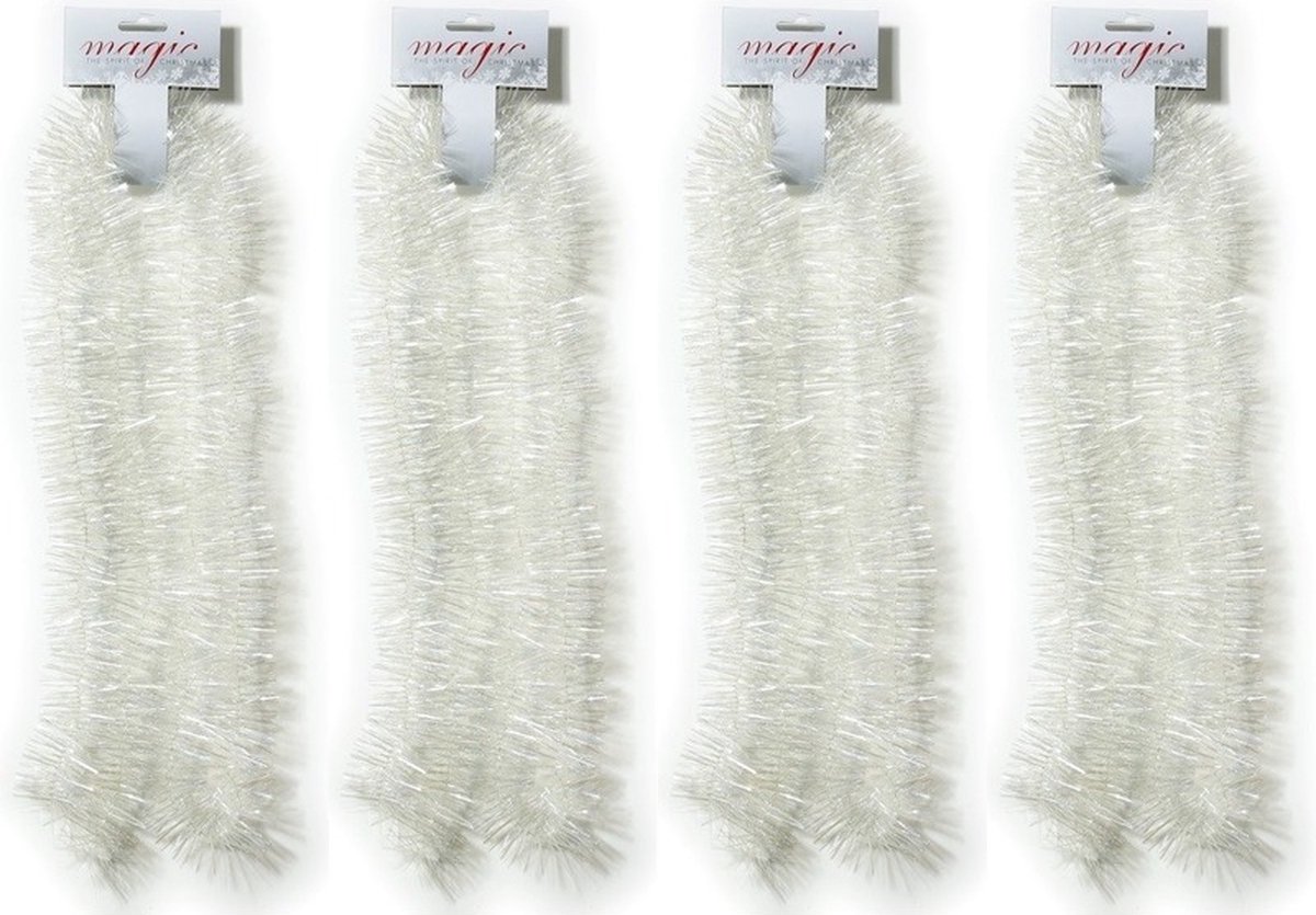 4x Kerstslingers wit 7,5 x 200cm - Guirlandes folie lametta - Witte kerstboom versieringen