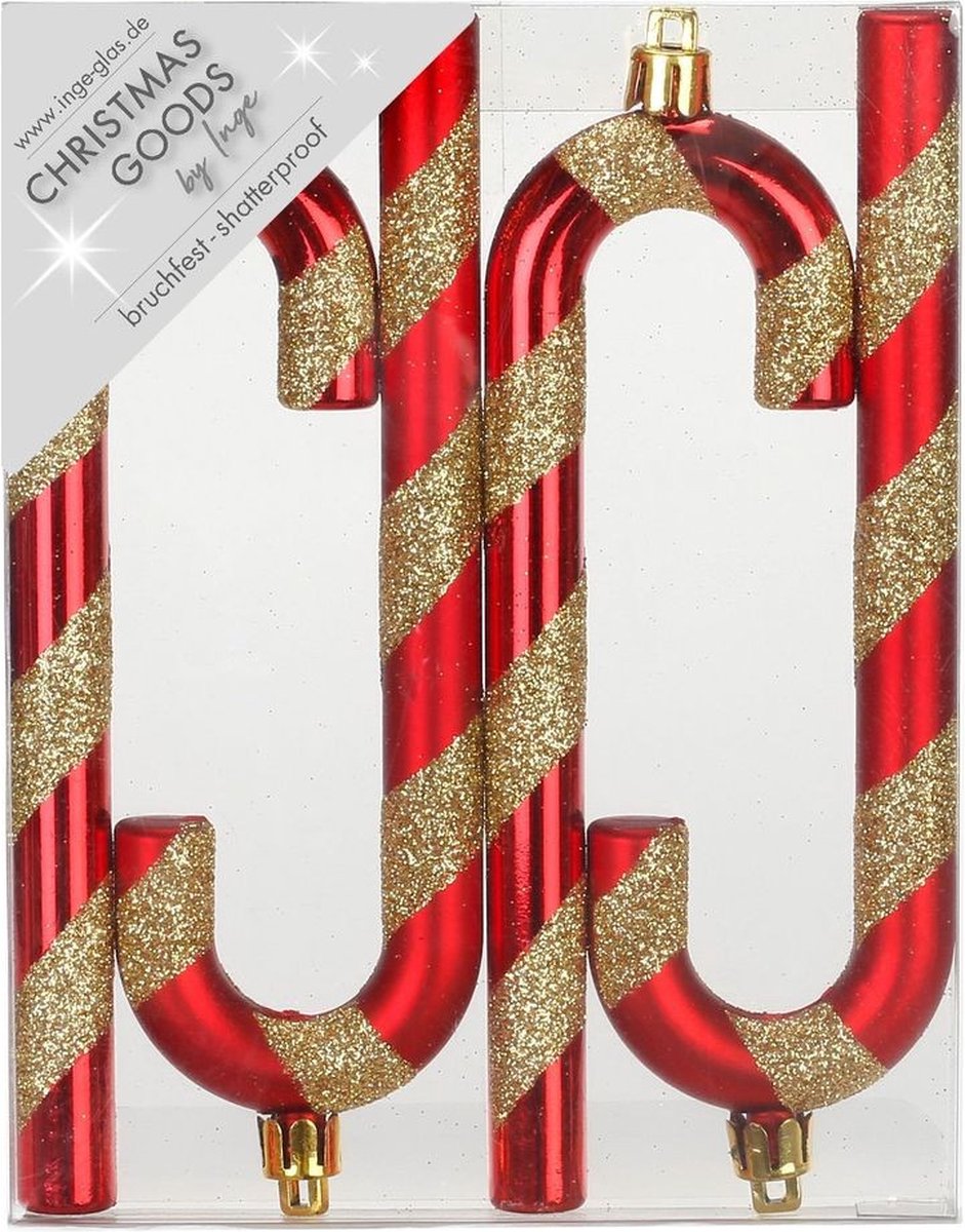 Christmas goods Kersthangers - 4x - zuurstokken - rood - kunststof - 14 cm - kerstversiering
