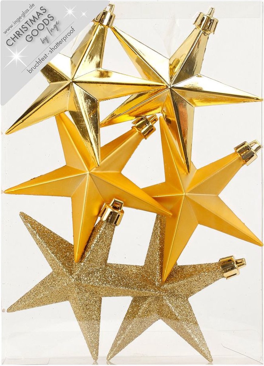 Christmas goods Inge-glas Kerstshangers 6x sterren goud 10 cm - lichtgewicht - breukbestendig - feestelijk Goudkleurig