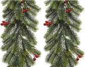 Set van 2x stuks kerst dennenslinger/dennenguirlandes groen met decoratie 30 x 180 cm - Kerstslingers