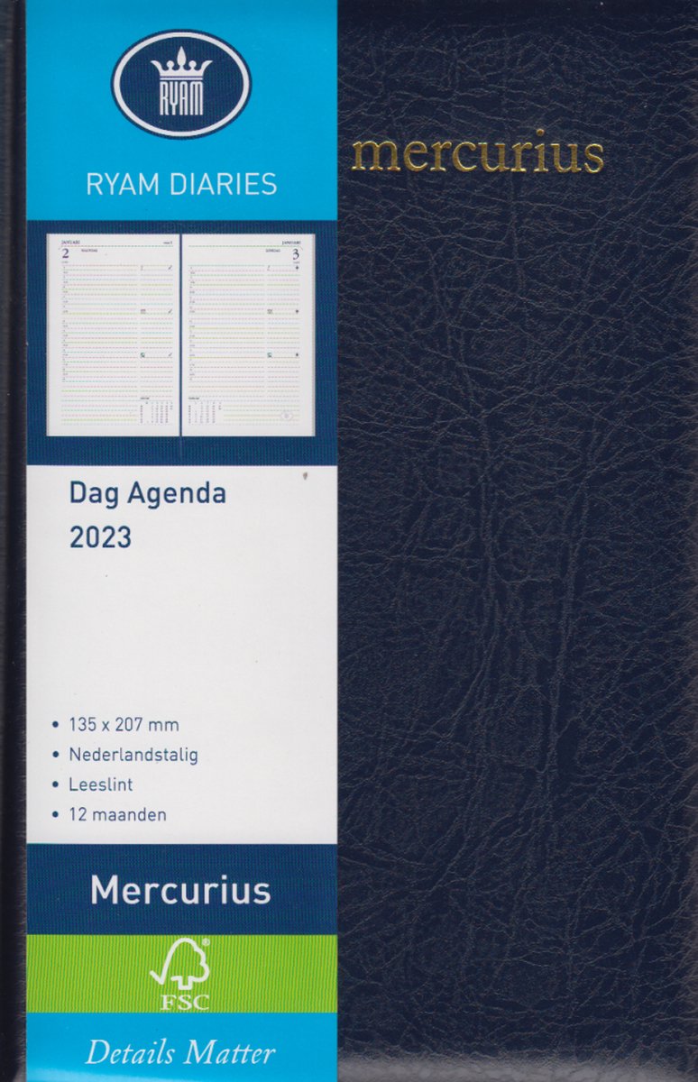 Bureauagenda 2023 ryam mercurius kort 1d1p mundior blauw 135x207mm