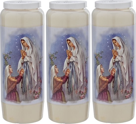 3x Bougies de neuvaine Witte avec prière 6 x 18 cm 9 jours - Bougie de neuvaine - Bougie commémorative - Lumière funéraire / lumière commémorative