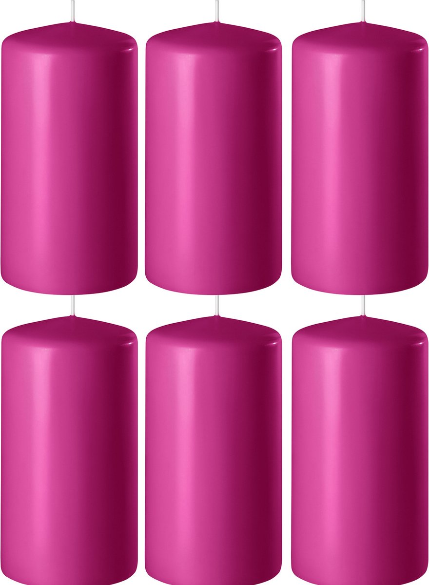 Enlightening Candles 8x Fuchsia roze cilinderkaarsen/stompkaarsen 6 x 10 cm 36 branduren - Geurloze kaarsen fuchsia roze - Woondecoraties
