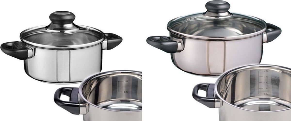 Set van 2 RVS kookpannen / pannen met glazen deksels 16 en 20 cm pannenset - kookpannen / aardappelpan - Koken - Keukengerei