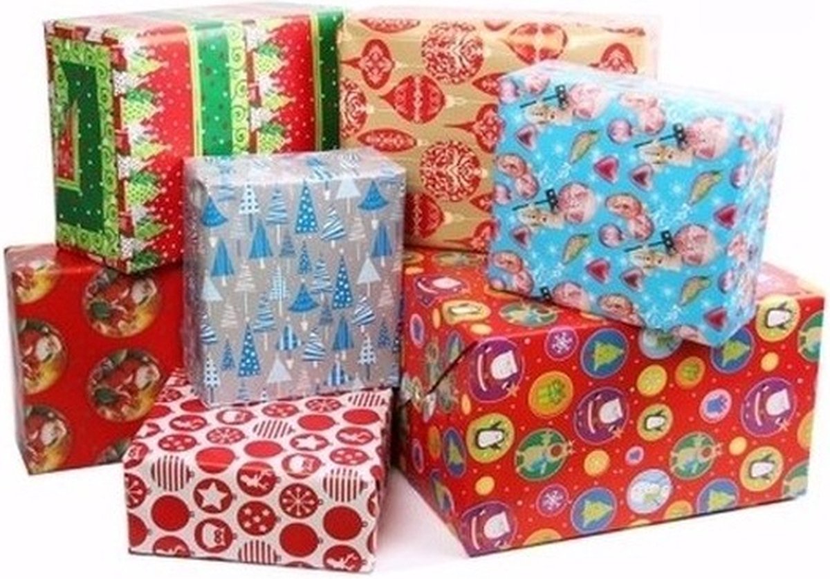Rouleaux Papier Cadeau Noël - 5 Motifs Avec Rubans Et Autocollants - 43x300cm - Idéal Emballage Fête