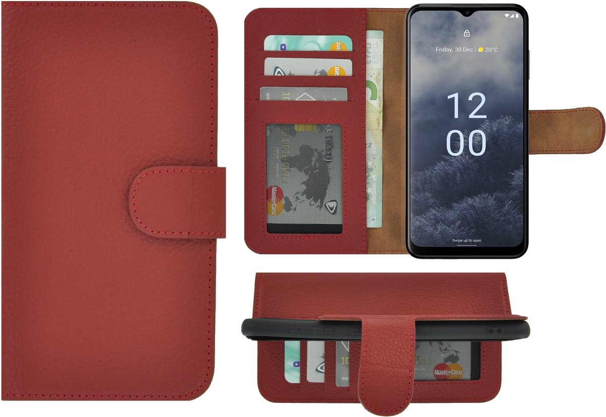 MoDo hoesje Geschikt voor Nokia G60 - Echt Leer Book Case - Rood