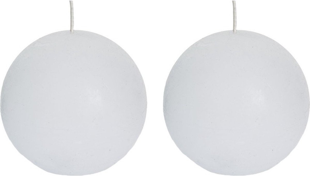 SPAAS rustieke bolkaars - wit - 2x - D8 cm - 24 branduren - ronde kaarsen