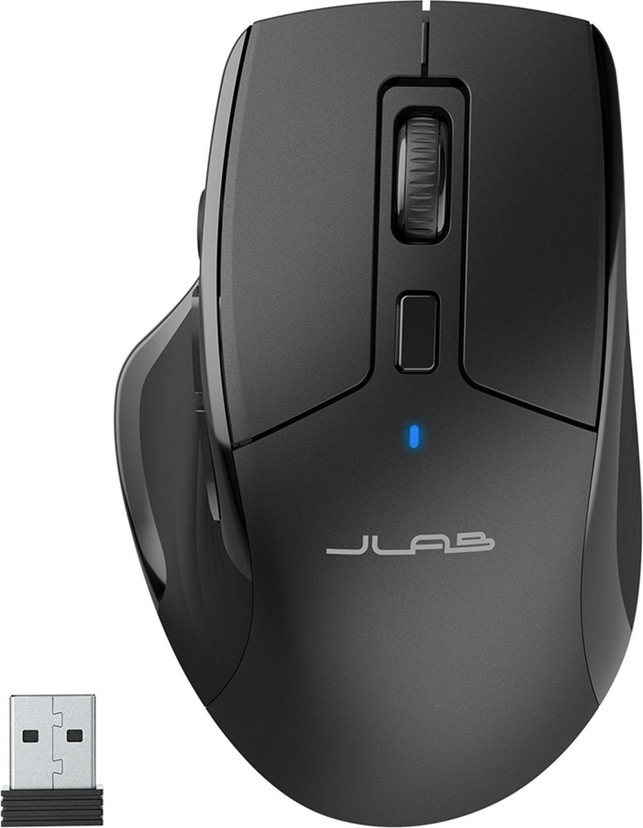 JLab Epic draadloze muis - aansluiten via Bluetooth of USB-ontvanger, ergonomische Bluetooth-muis, oplaadbare draadloze muis voor meerdere apparaten, voor laptop/PC/tablet/Windows/Mac/meer, muis
