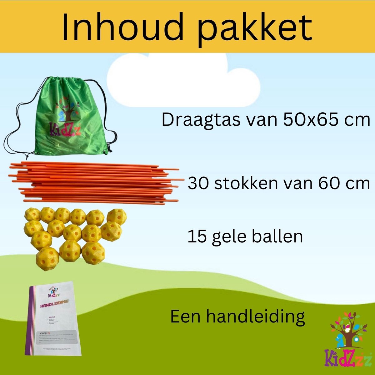 KidZzz® Gigafort XXL Uitbreidingsset - Bouw nóg grotere forten- Uitbreiding - Upgrade - Set met Extra lange Stokken - Extra grote Draagtas - Bouwspeelgoed - Hut bouwen - Speeltent - STEM speelgoed - Constructiespeelgoed - Bouwset - 45 onderdelen — afbeelding 2