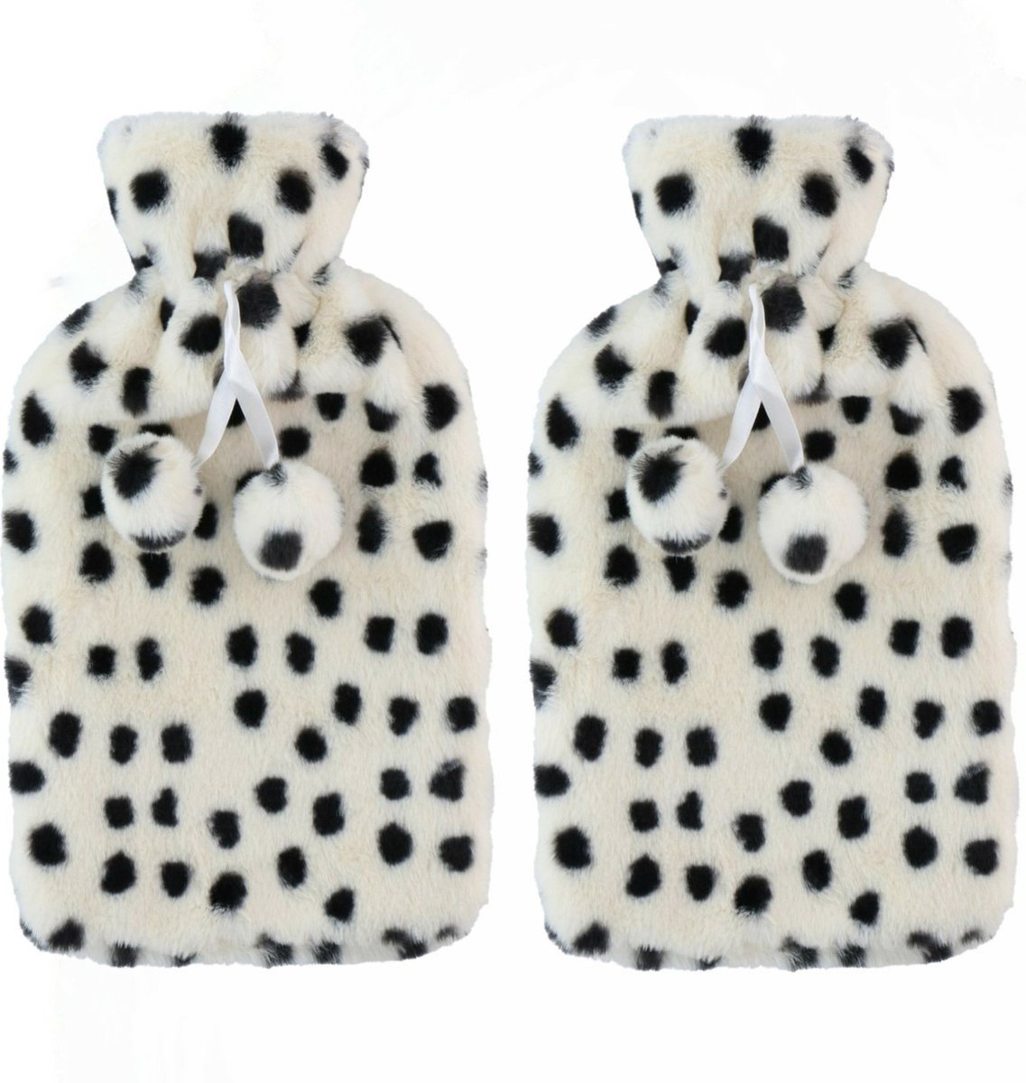 Goedkoopste Kruik - 2 stuks - fleece hoes - zwart/wit met stippen - 2 liter