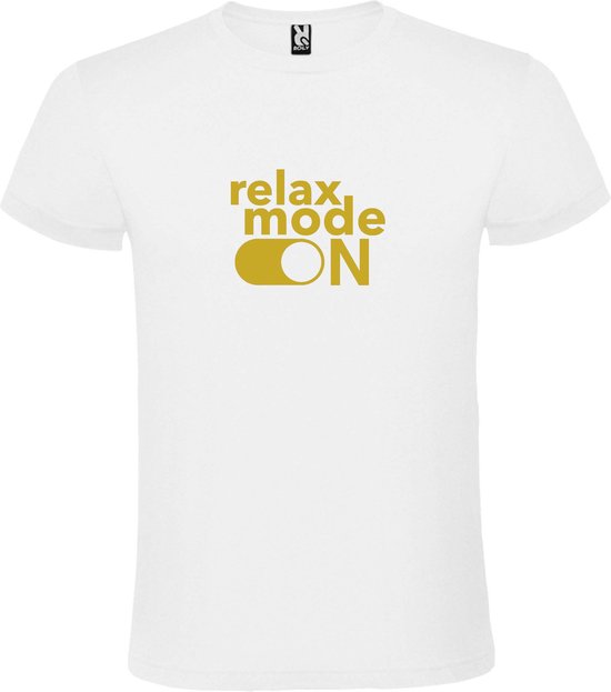 Wit T-Shirt met “ Relax Mode On “ afbeelding Goud Size XS