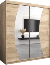 InspireMe - Kledingkast met 2 schuifdeuren, Modern-stijl, Een kledingkast met planken en een spiegel (BxHxD): 180x200x62 - KAHUNA 180 Sonoma Eik