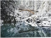 WallClassics - Drapeau - Pont enneigé sur la rivière - 40x30 cm Photo sur Drapeau Polyester