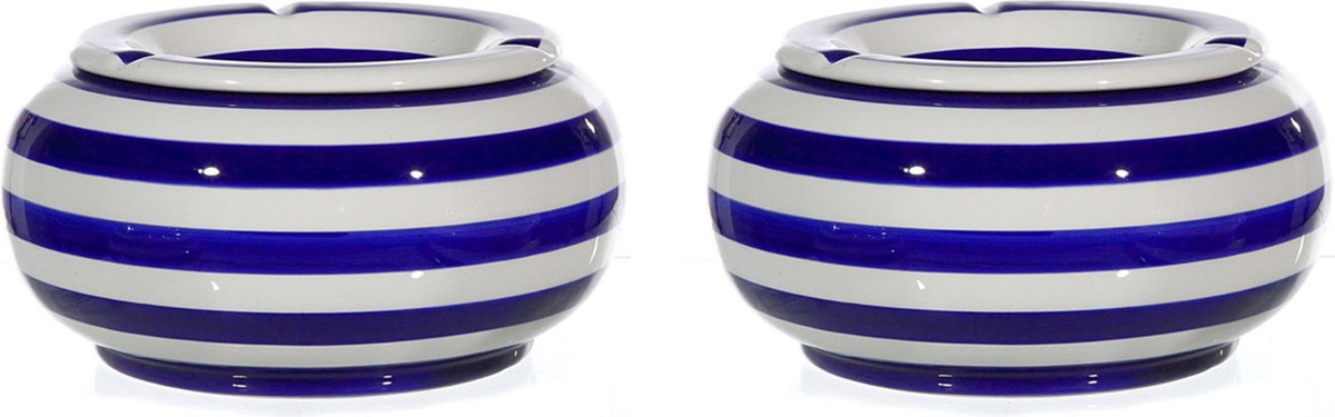 Goedkoopste Stormasbak - 2x - blauw/wit - rond - terras asbak - 23 cm - keramiek