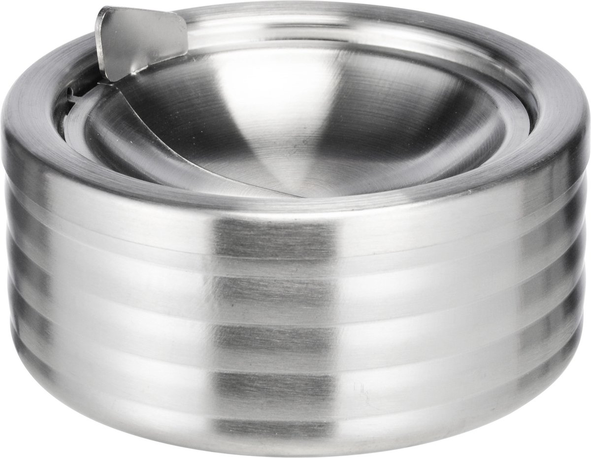 Klepasbak/terrasasbak/stormasbak - zilver - RVS - 12 x 5 cm - Asbakken voor binnen/buiten